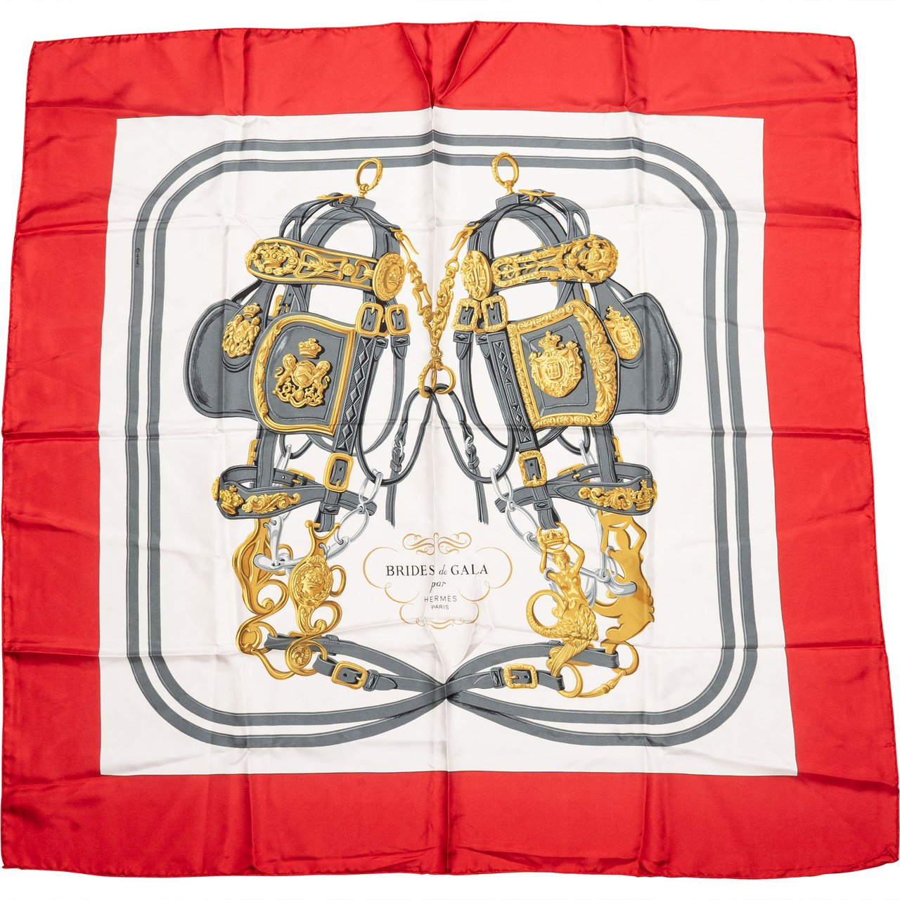 Hermès Hermès Classic "BRIDES de GALA" Silk Carre 90 Scarf Tuch Rood