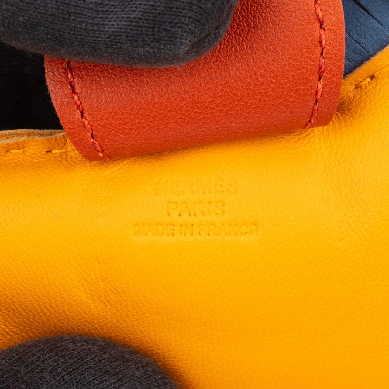 Hermès Hermès Tricolor Leather Rodeo MM Pendant Geel