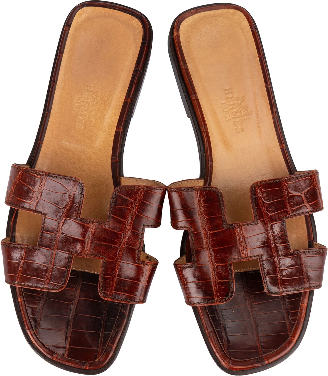 Hermès Hermès Crocodile Leather Oran Sandals (36,5) Bruin