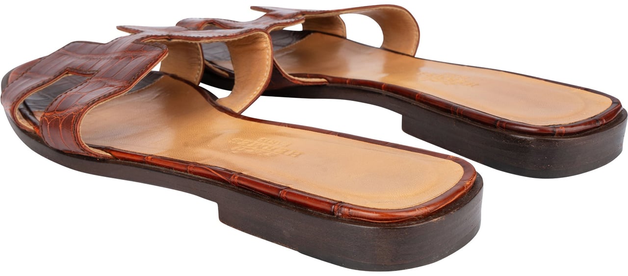 Hermès Hermès Crocodile Leather Oran Sandals (36,5) Bruin