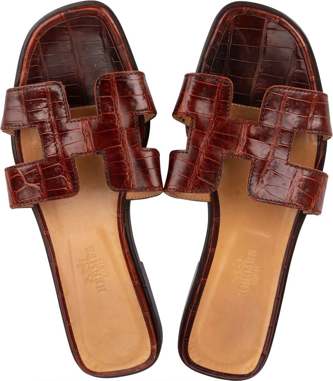 Hermès Hermès Crocodile Leather Oran Sandals (36,5) Bruin
