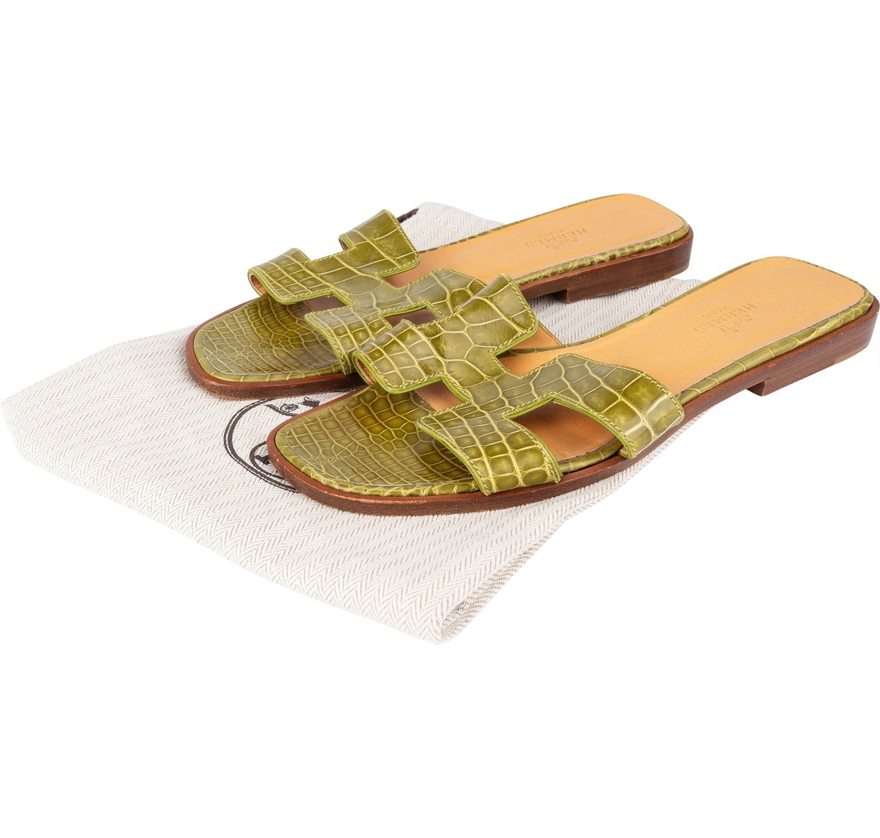 Hermès Green Crocodile Oran Sandals (36) Groen