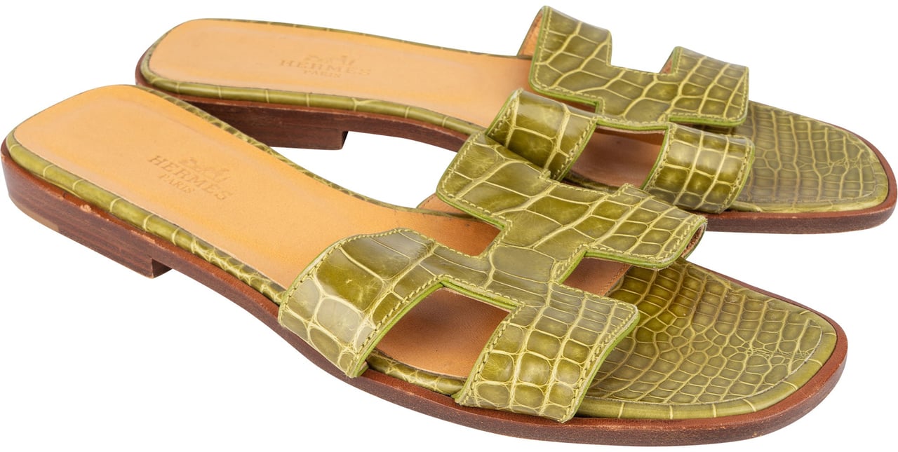 Hermès Hermès Green Crocodile Oran Sandals (36) Groen