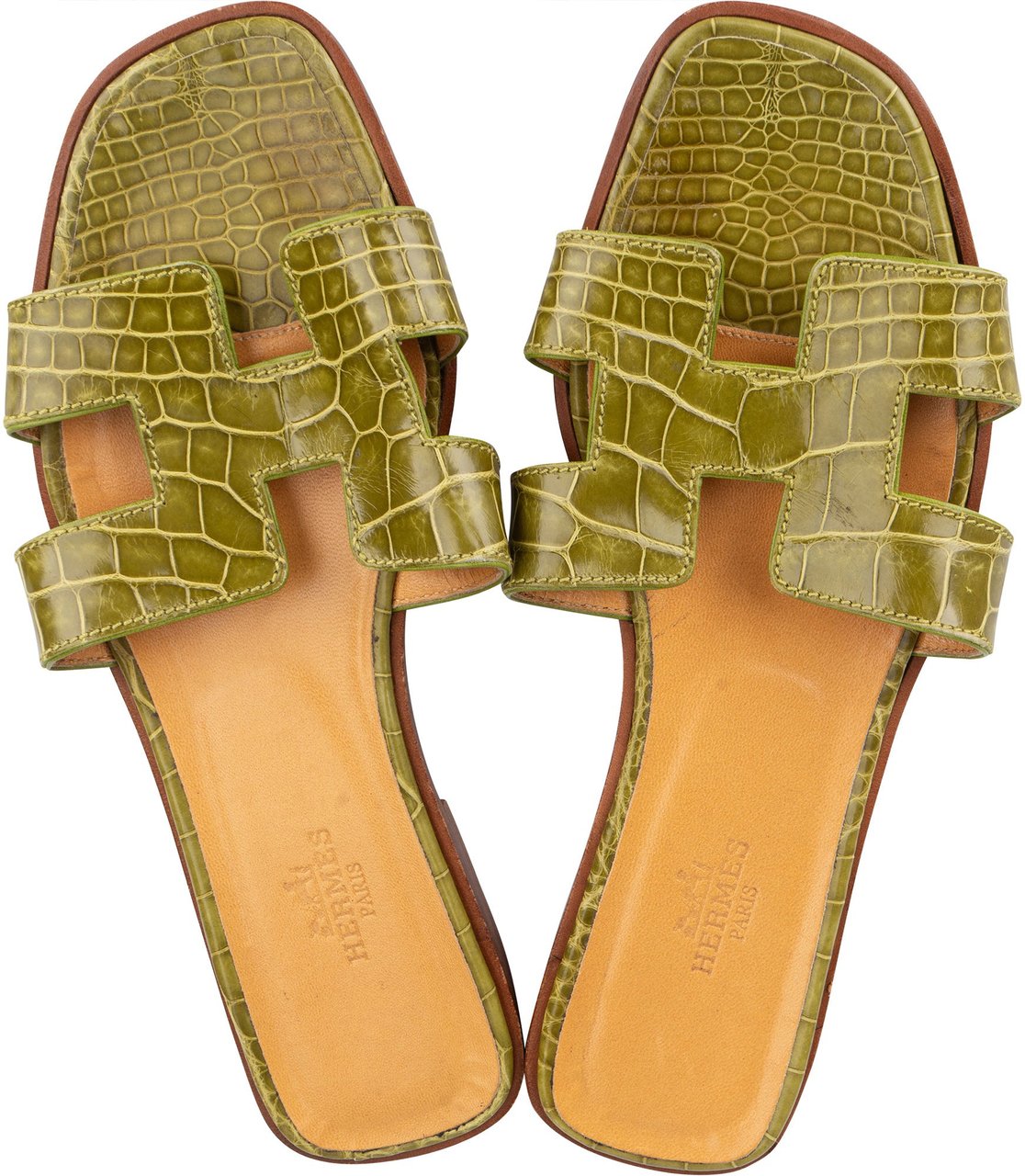 Hermès Hermès Green Crocodile Oran Sandals (36) Groen