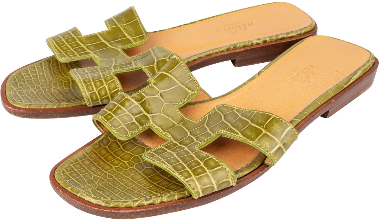 Hermès Green Crocodile Oran Sandals (36) Groen