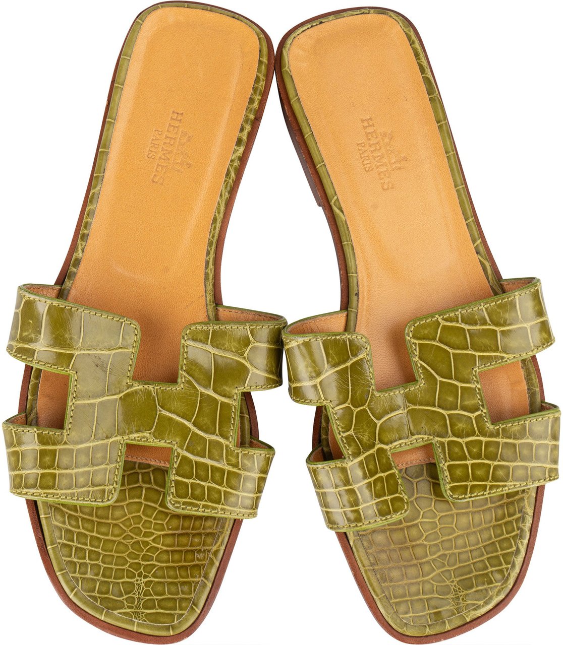 Hermès Green Crocodile Oran Sandals (36) Groen