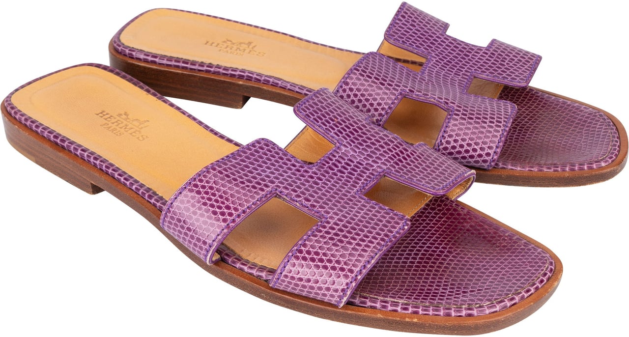 Hermès Hermès Purple Lizard Oran Sandals (36) Paars