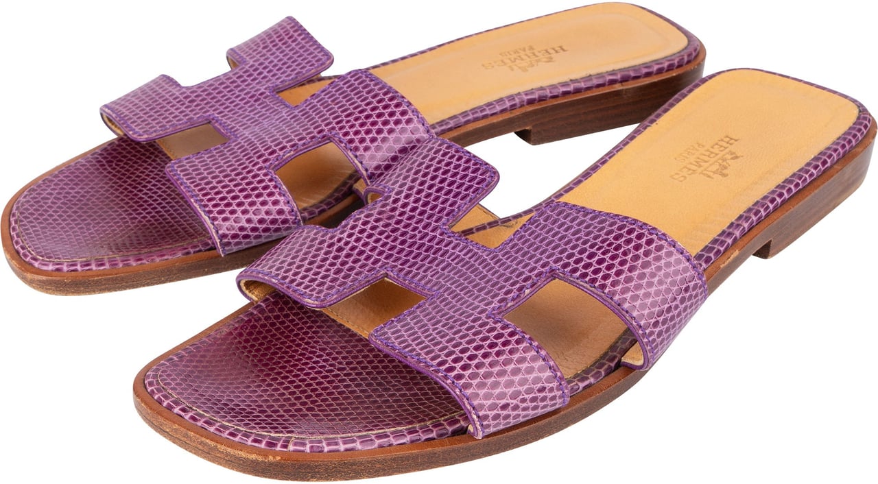 Hermès Hermès Purple Lizard Oran Sandals (36) Paars