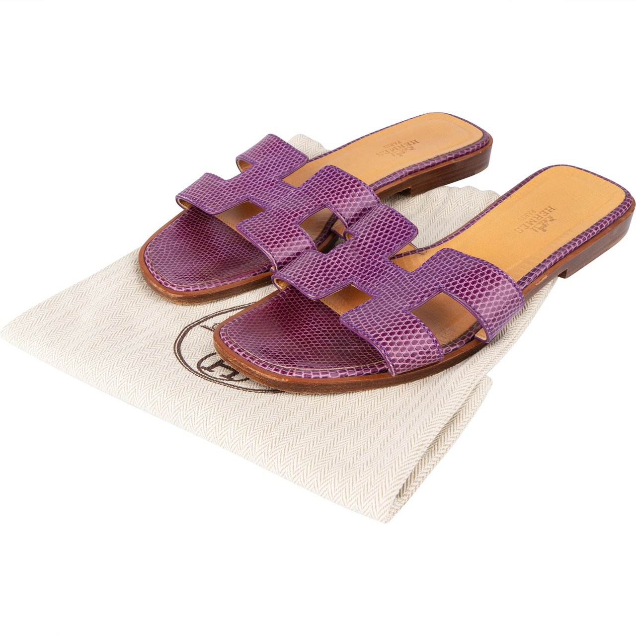 Hermès Purple Lizard Oran Sandals (36) Divers