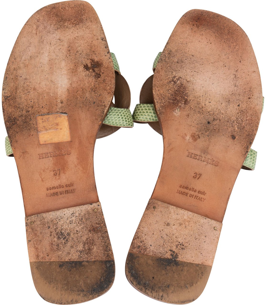 Hermès Hermès Green Lizard Leather Omaha Aloha Sandals (37) Groen