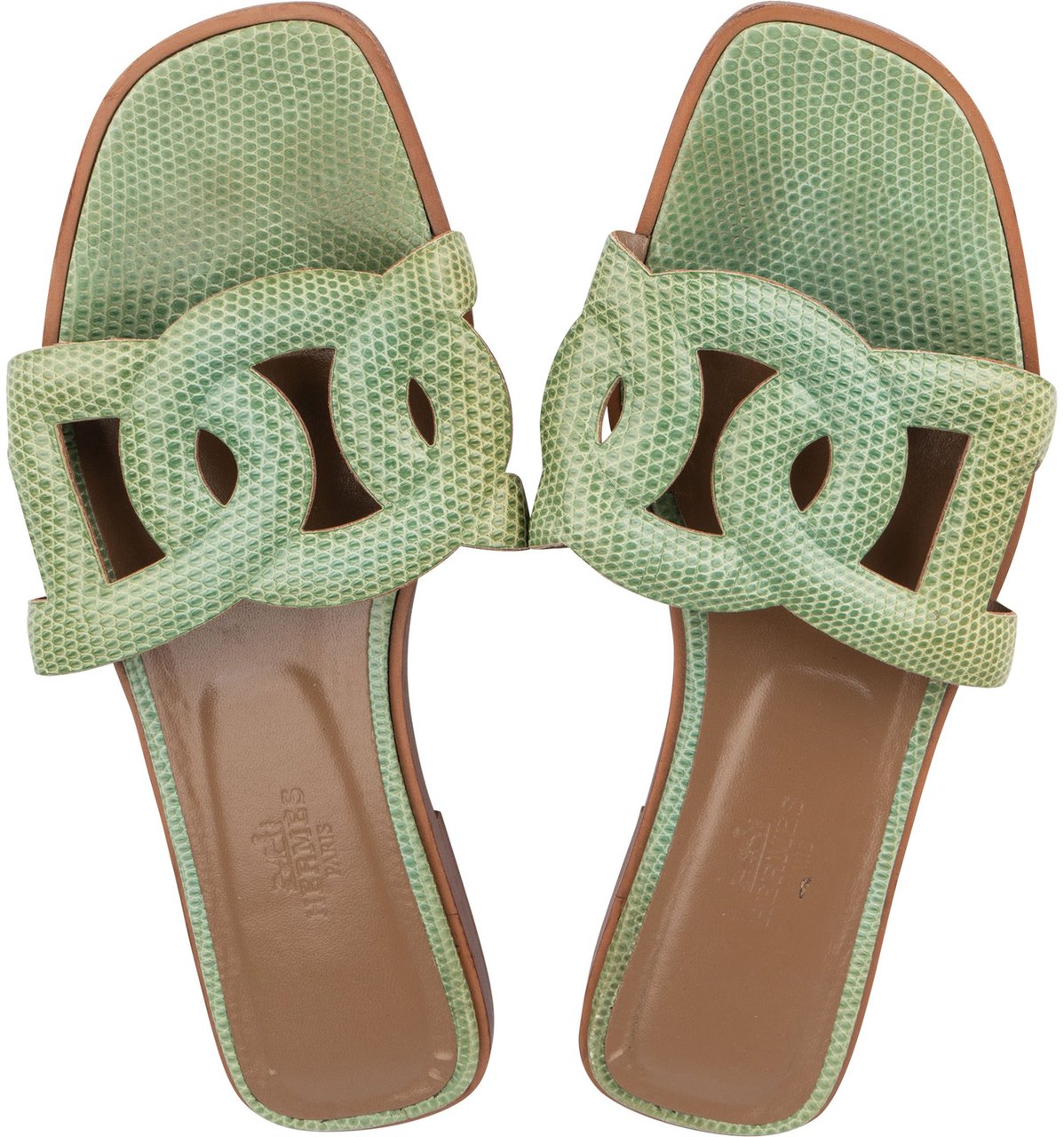Hermès Hermès Green Lizard Leather Omaha Aloha Sandals (37) Groen