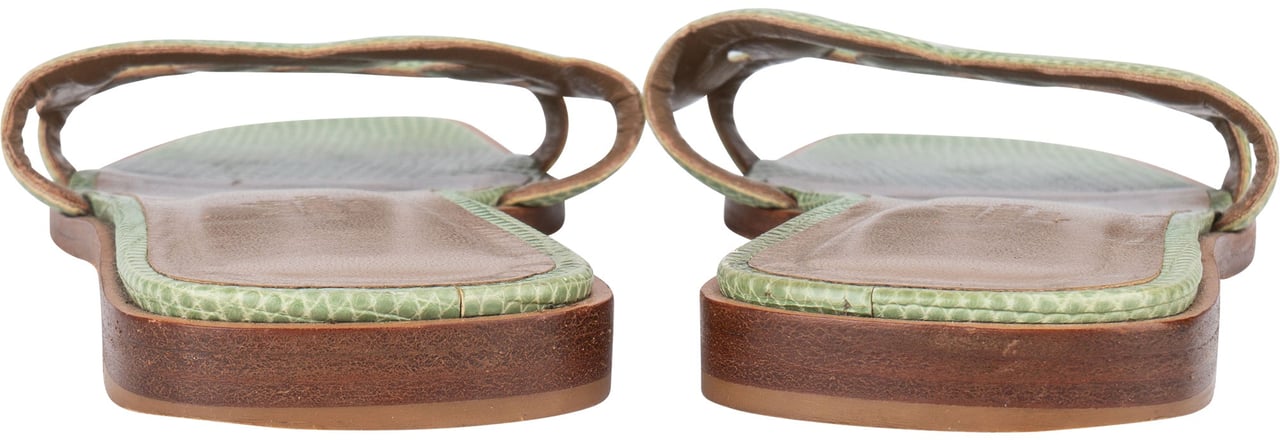 Hermès Hermès Green Lizard Leather Omaha Aloha Sandals (37) Groen