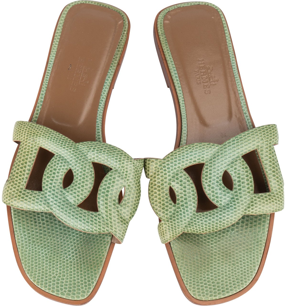 Hermès Green Lizard Leather Omaha Aloha Sandals (37) Groen