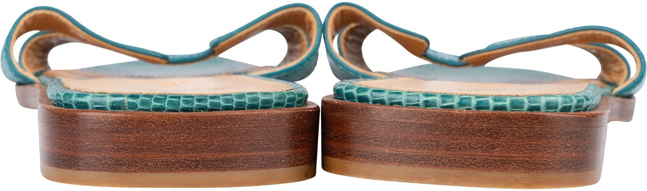 Hermès Hermès Bleu Lizard Leather Oran Sandals (36) Blauw