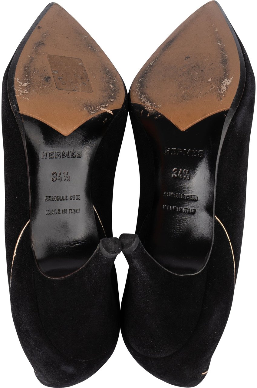 Hermès Noir Suede Lining Heels (34,5) Zwart