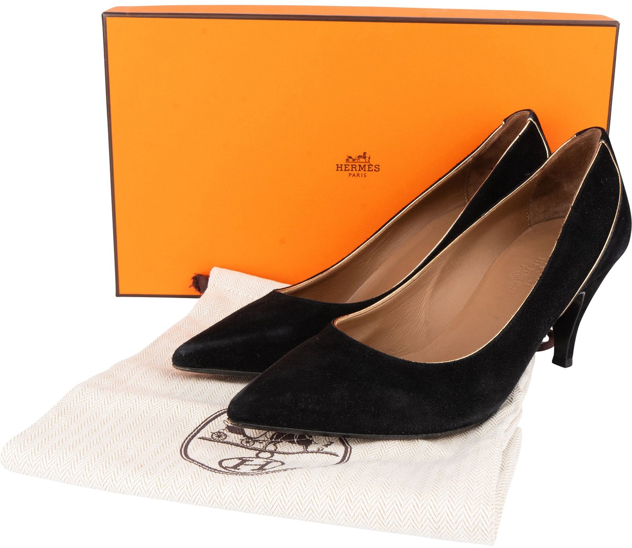Hermès Noir Suede Lining Heels (34,5) Zwart