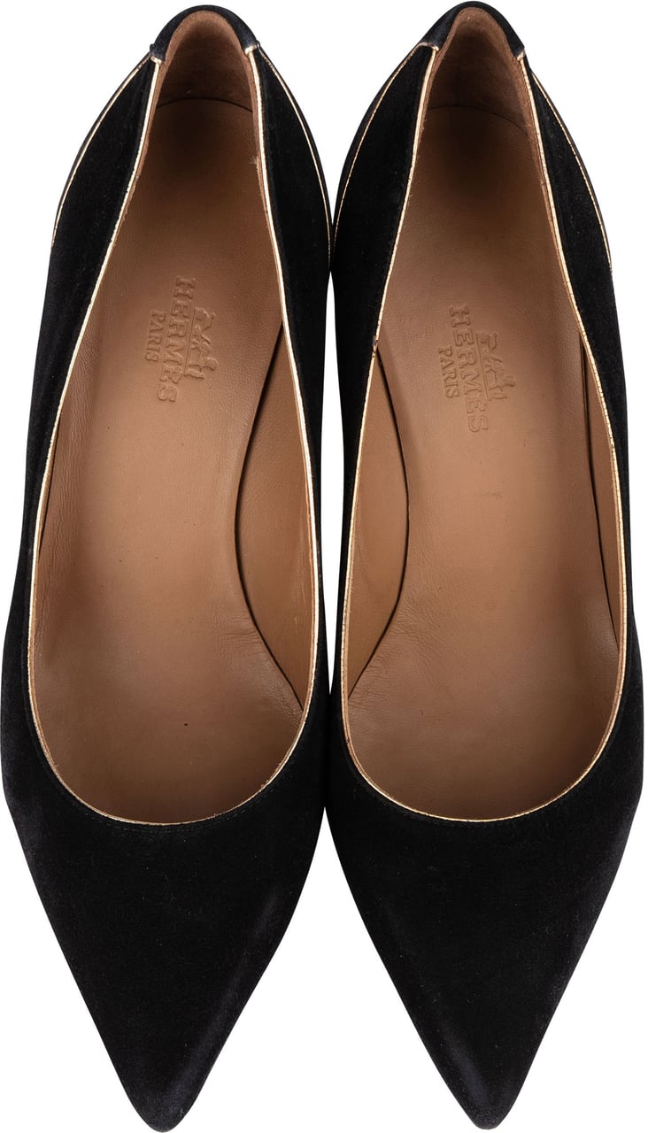 Hermès Noir Suede Lining Heels (34,5) Zwart