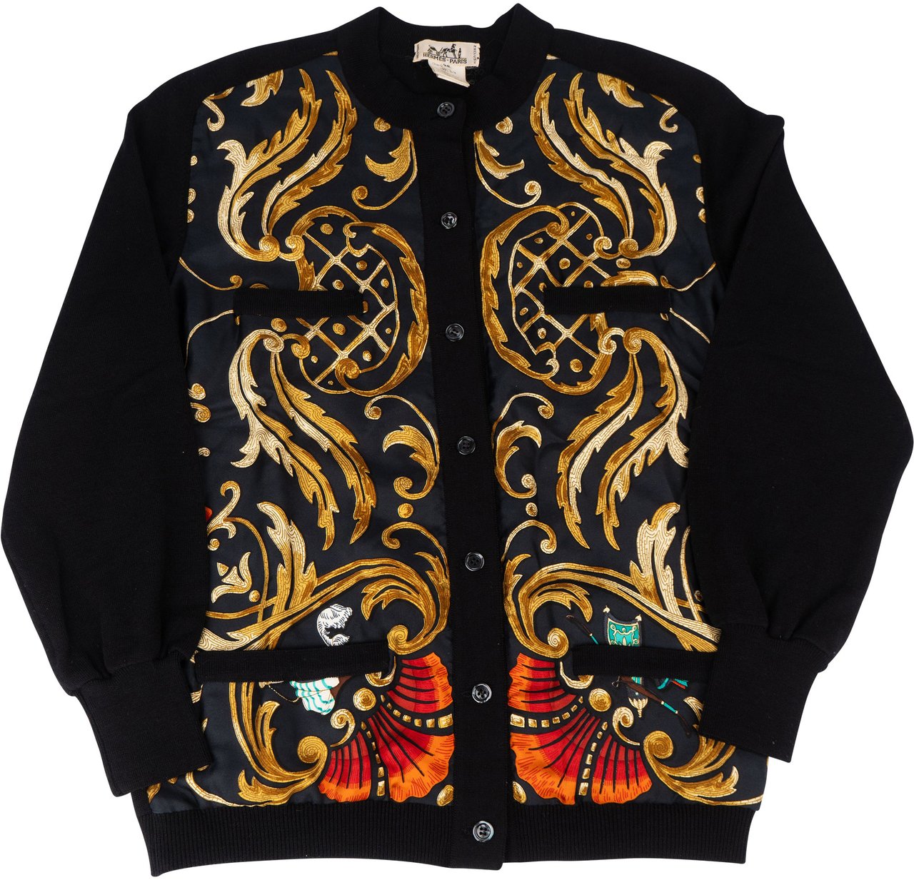 Hermès Hermès Golden Silk Elements Wool Cardigan (DE34 / FR36) Zwart