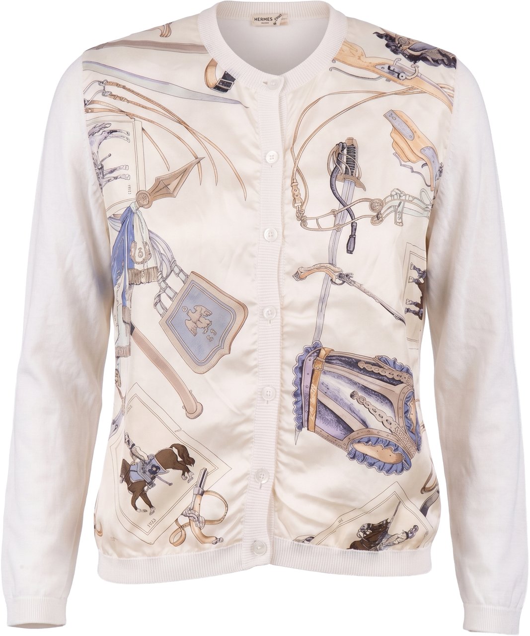Hermès Hussard Illustration Silk Cardigan (DE34 / FR36) Wit