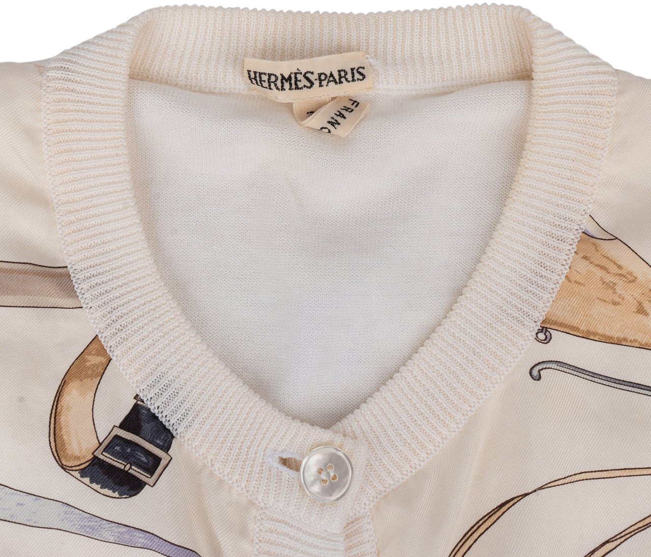 Hermès Hussard Illustration Silk Cardigan (DE34 / FR36) Wit