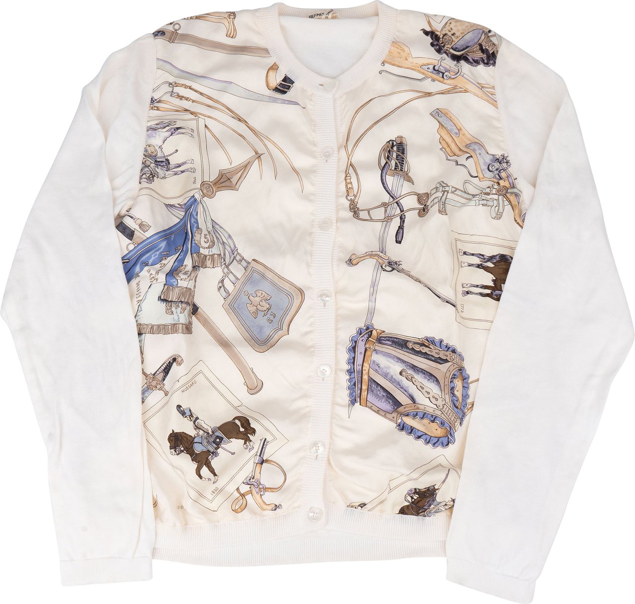 Hermès Hermès Hussard Illustration Silk Cardigan (DE34 / FR36) Wit