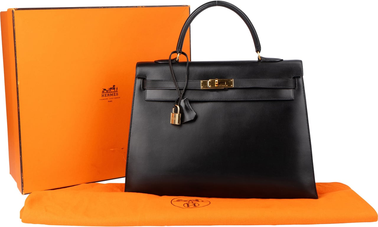 Hermès Hermès Noir Boxcalf Kelly 35 Handbag Zwart