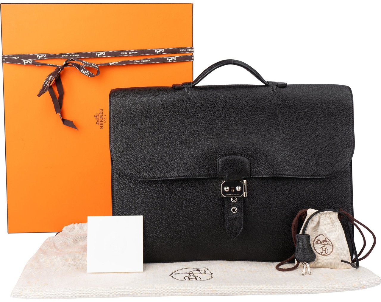 Hermès Hermès Noir Leather Sac á Dépéches Business Handbag Zwart