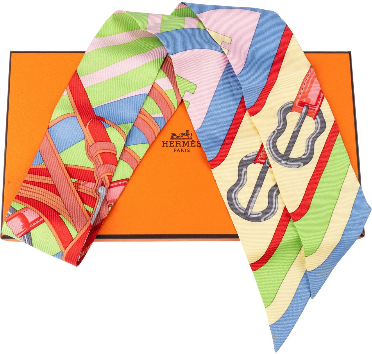 Hermès Hermès Multicolor Coaching Belt Silk Twilly Scarf Tuch Divers