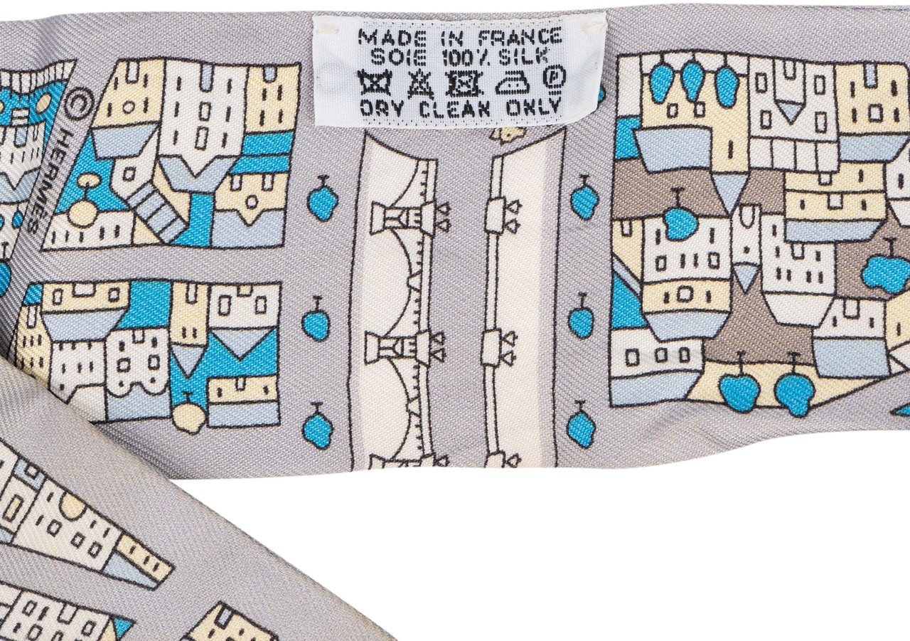 Hermès Silk Droite Rive Gauche Twilly Scarf Tuch Donkergrijs