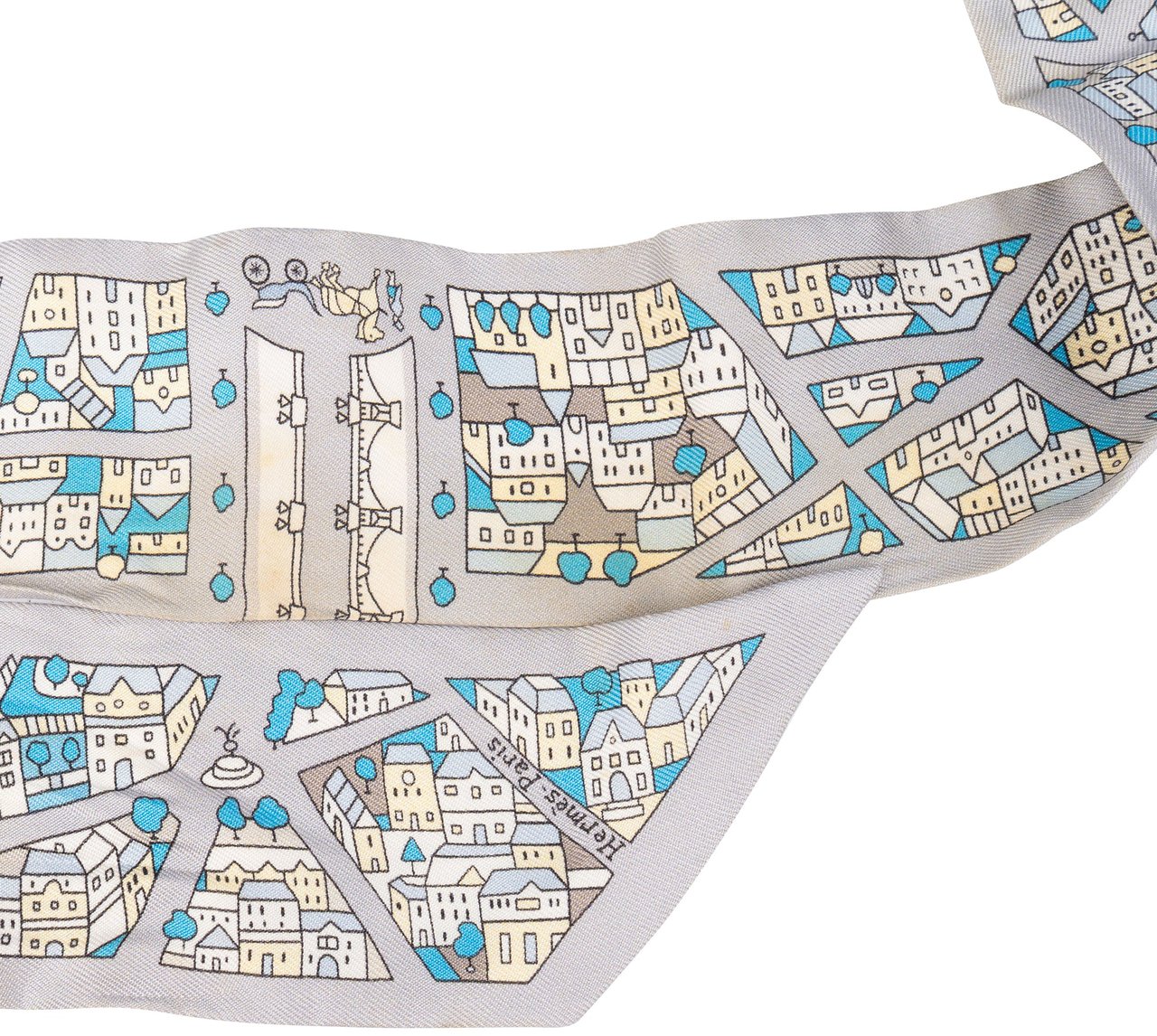 Hermès Silk Droite Rive Gauche Twilly Scarf Tuch Donkergrijs