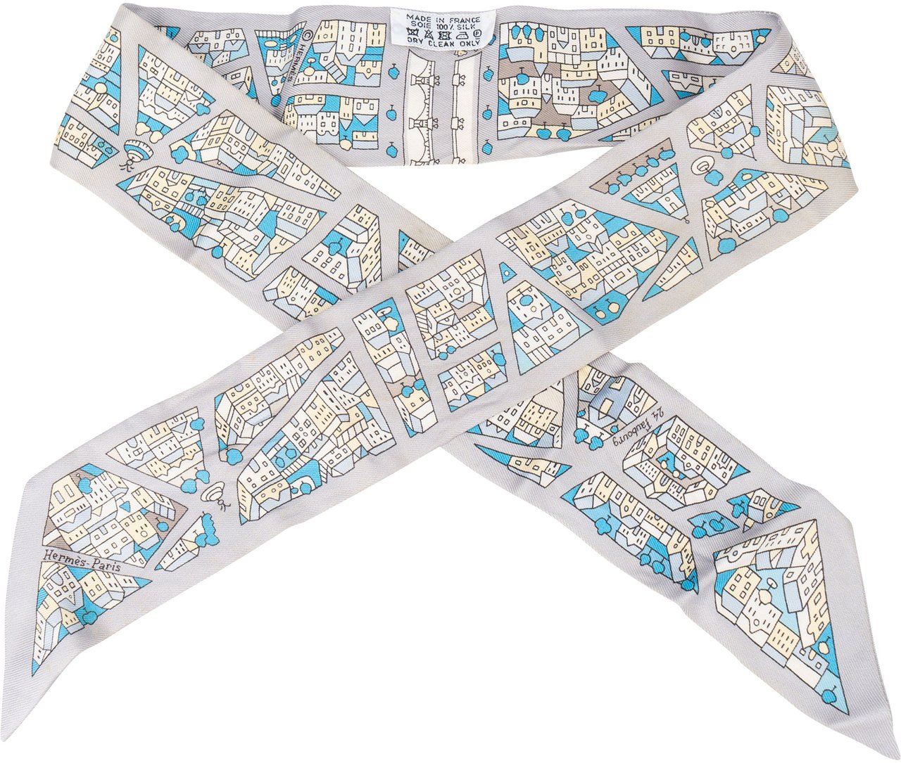 Hermès Silk Droite Rive Gauche Twilly Scarf Tuch Donkergrijs