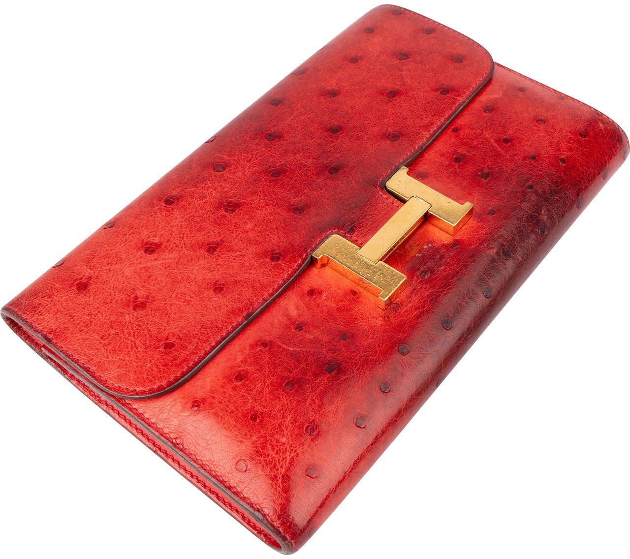 Hermès Hermès Red Ostrich Constance H Wallet Roze