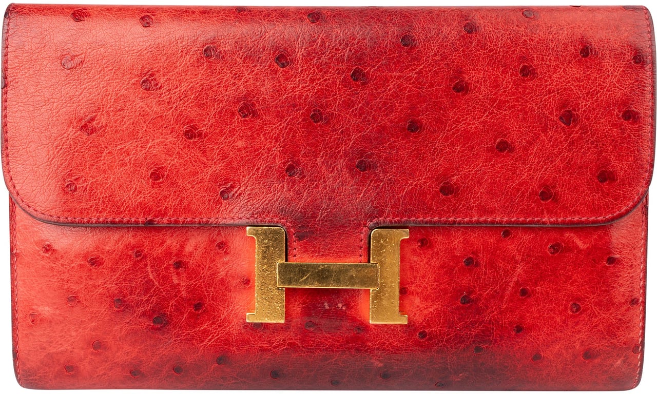 Hermès Hermès Red Ostrich Constance H Wallet Roze
