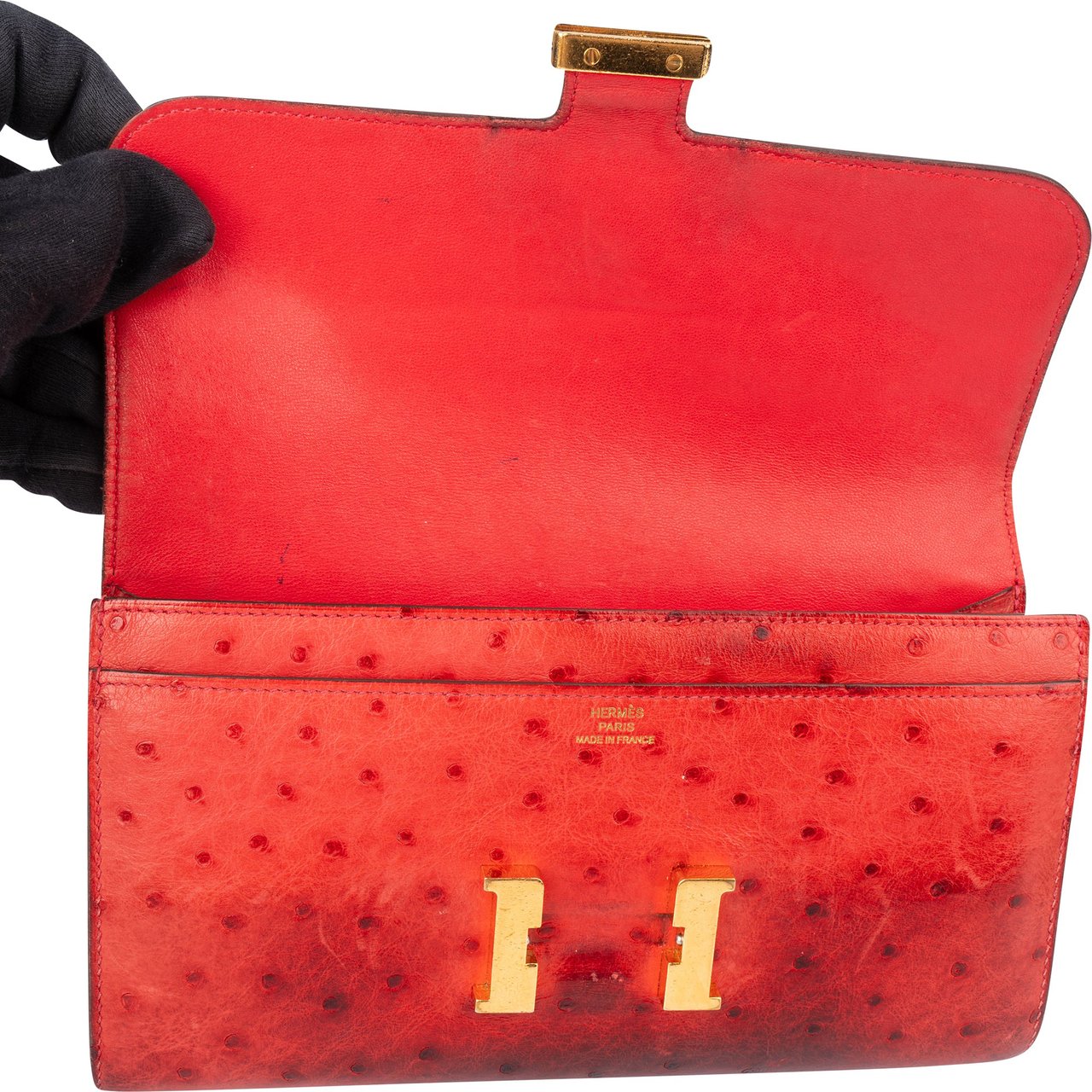 Hermès Hermès Red Ostrich Constance H Wallet Roze