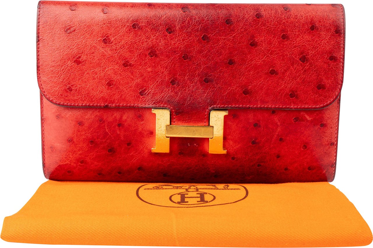Hermès Hermès Red Ostrich Constance H Wallet Roze