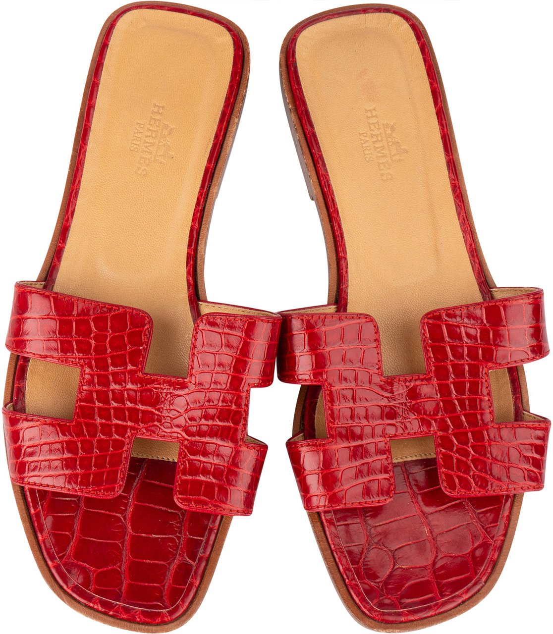 Hermès Hermès Rouge Exotic Crocodile Leather Oran Sandals (36) Rood