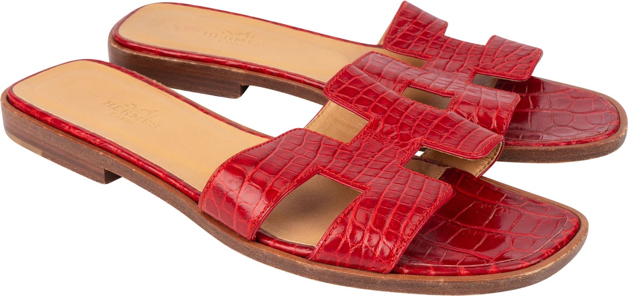 Hermès Rouge Exotic Crocodile Leather Oran Sandals (36) Rood