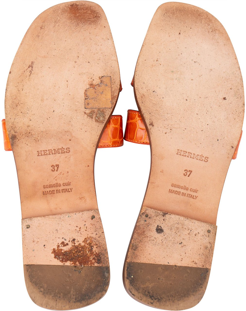 Hermès Hermès Orange Exotic Crocodile Leather Oran Sandals (37) Oranje