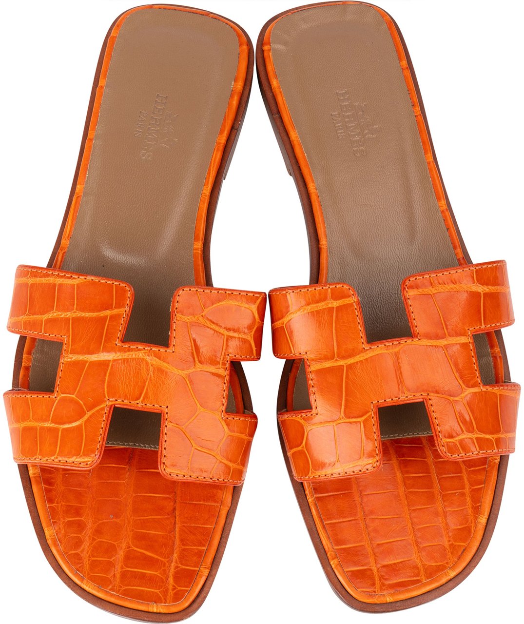 Hermès Hermès Orange Exotic Crocodile Leather Oran Sandals (37) Oranje