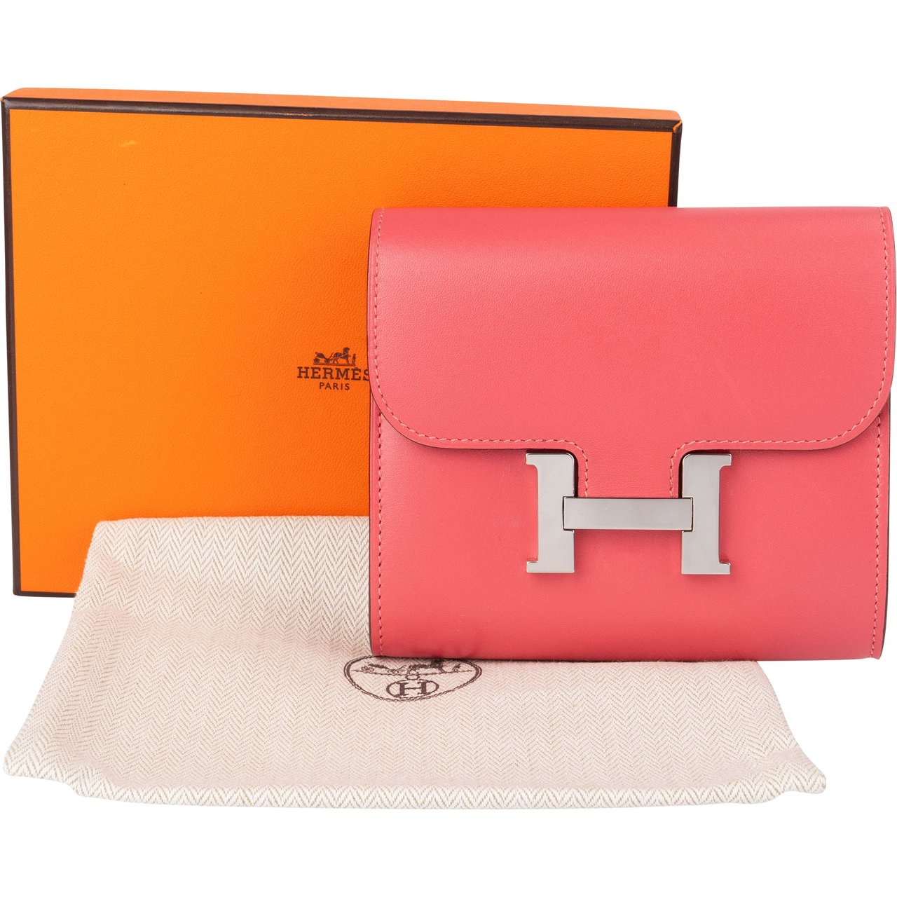 Hermès Hermès Pink Leather Palladiun H Constance Wallet Rood