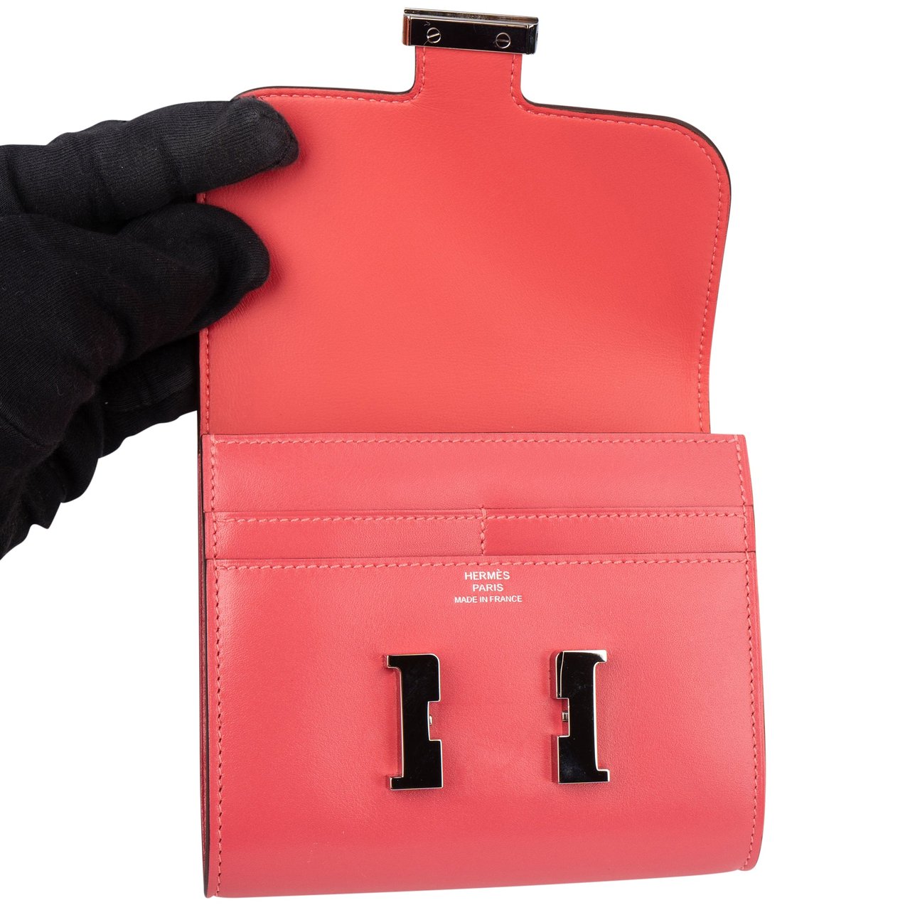 Hermès Hermès Pink Leather Palladiun H Constance Wallet Rood