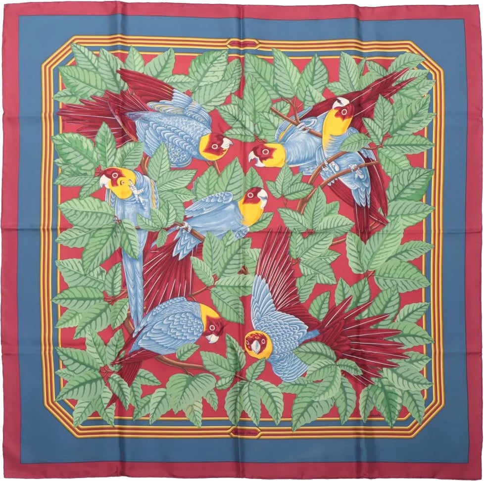 Hermès Hermès Carré 90 "LES PERROQUETS" Silk Scarf Maroon
