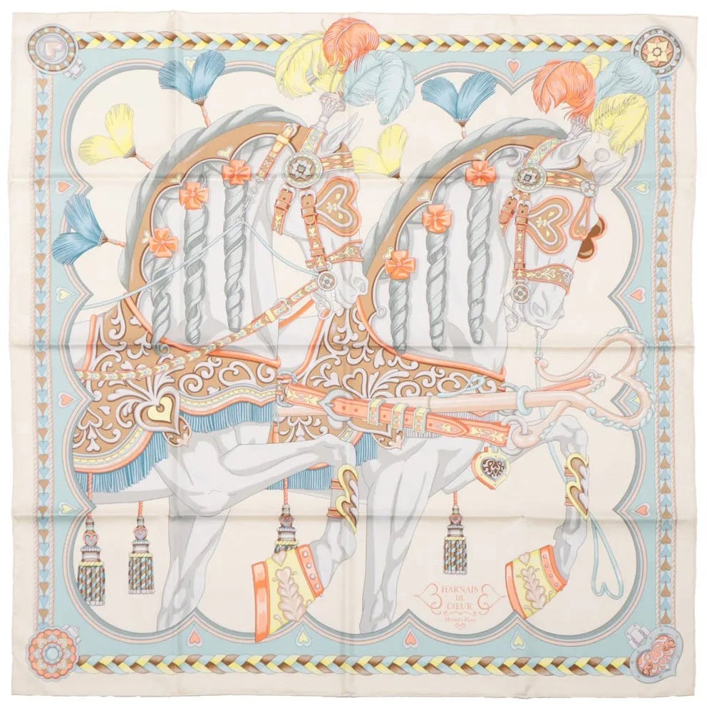 Hermès Hermes Carré 90 "HARNAIS DE COEUR" Silk handkerchief in Multicolor Divers