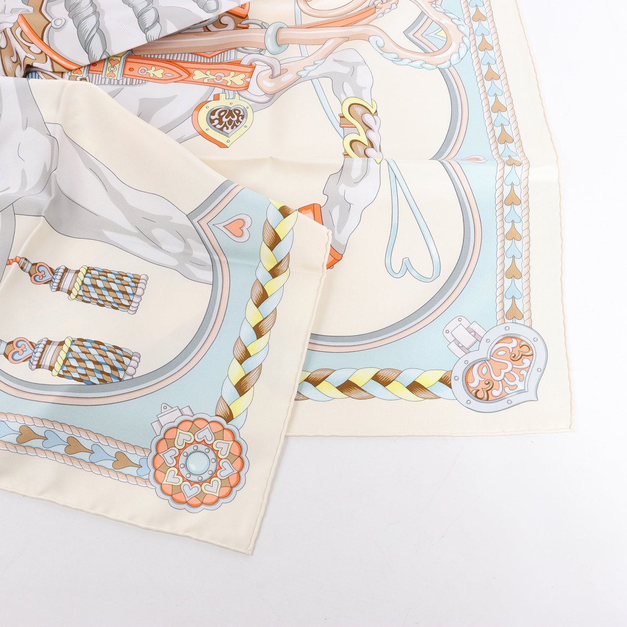 Hermès Hermes Carré 90 "HARNAIS DE COEUR" Silk handkerchief in Multicolor Divers