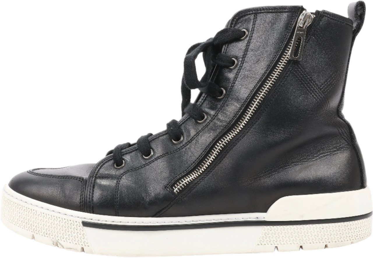Hermès Hermès Leather High-Top Side Zip Sneakers in Black, Size 42 EU 182355ZH Divers