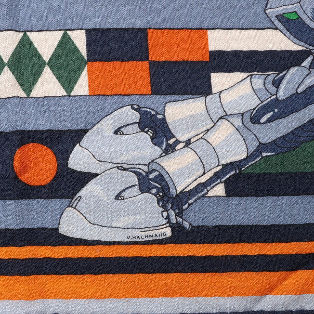 Hermès Hermès Carré 100 "ROBOCABAR" Cashmere and Silk Scarf in Blue x Orange Oranje