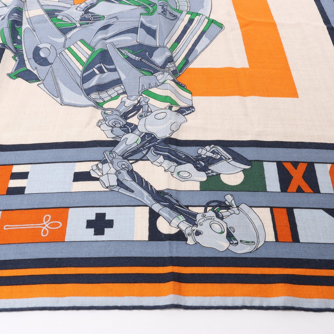 Hermès Hermès Carré 100 "ROBOCABAR" Cashmere and Silk Scarf in Blue x Orange Oranje