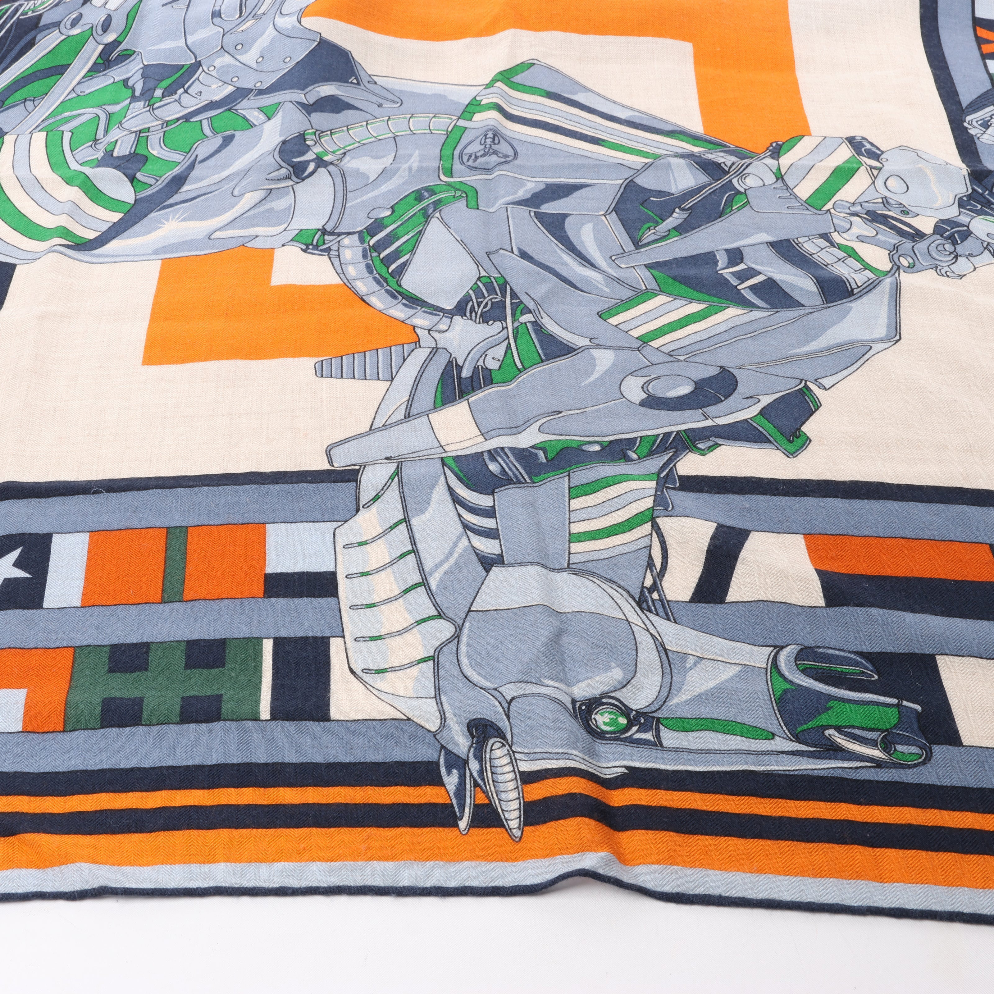 Hermès Hermès Carré 100 "ROBOCABAR" Cashmere and Silk Scarf in Blue x Orange Oranje