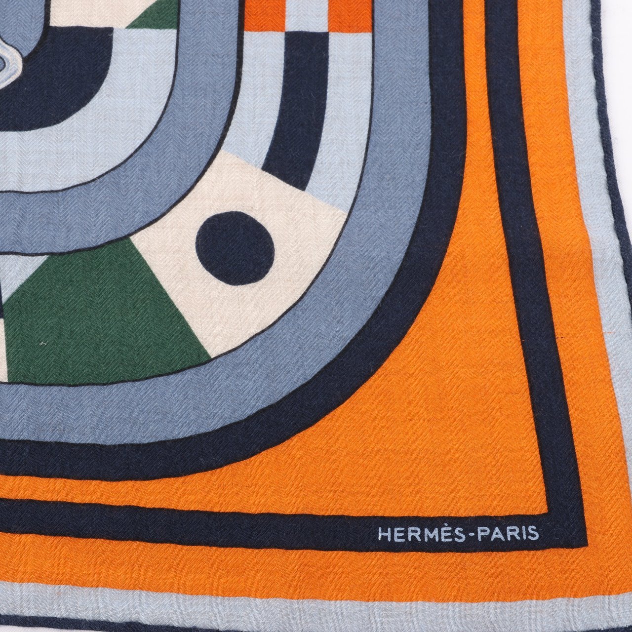 Hermès Hermès Carré 100 "ROBOCABAR" Cashmere and Silk Scarf in Blue x Orange Oranje