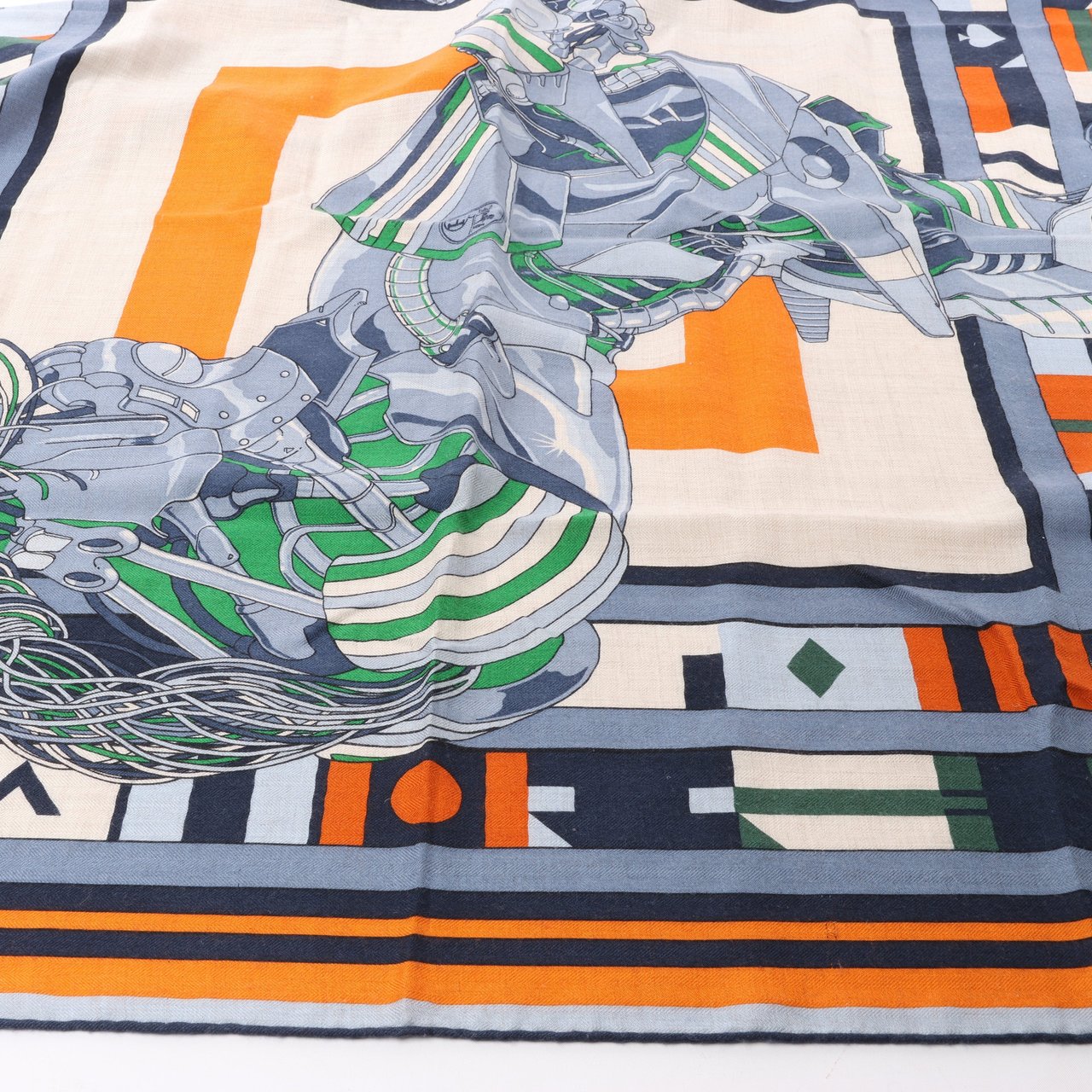Hermès Hermès Carré 100 "ROBOCABAR" Cashmere and Silk Scarf in Blue x Orange Oranje